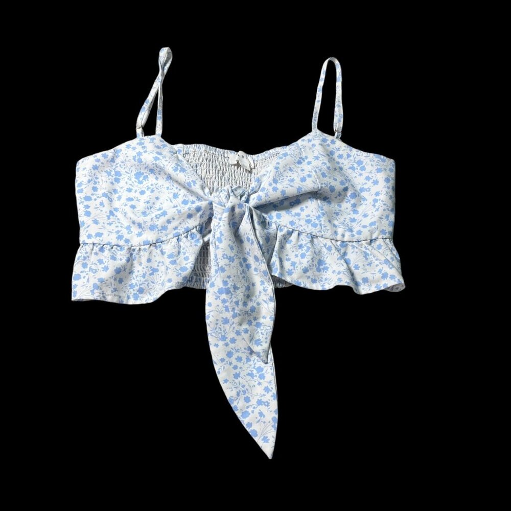 Mable at Anthropologie  Women's Floral Smocked Crop Top With Front Tie - Size La